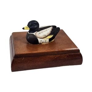 Vintage Simson Wood Playing Card Box Mallard Duck Decoy 2 Decks Waterfowl Art